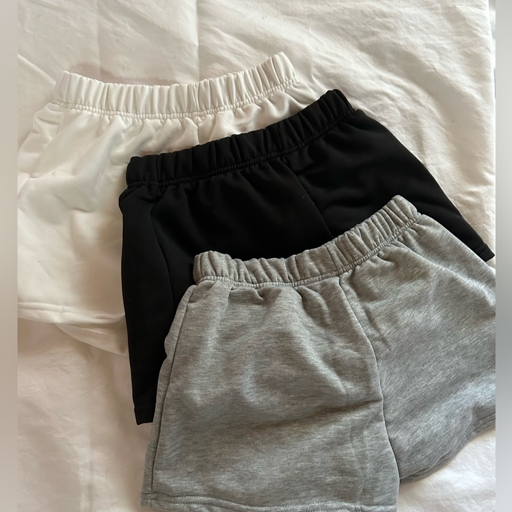 SHEIN cotten shorts, 3 all together, black,white,gray. NEVER WORN